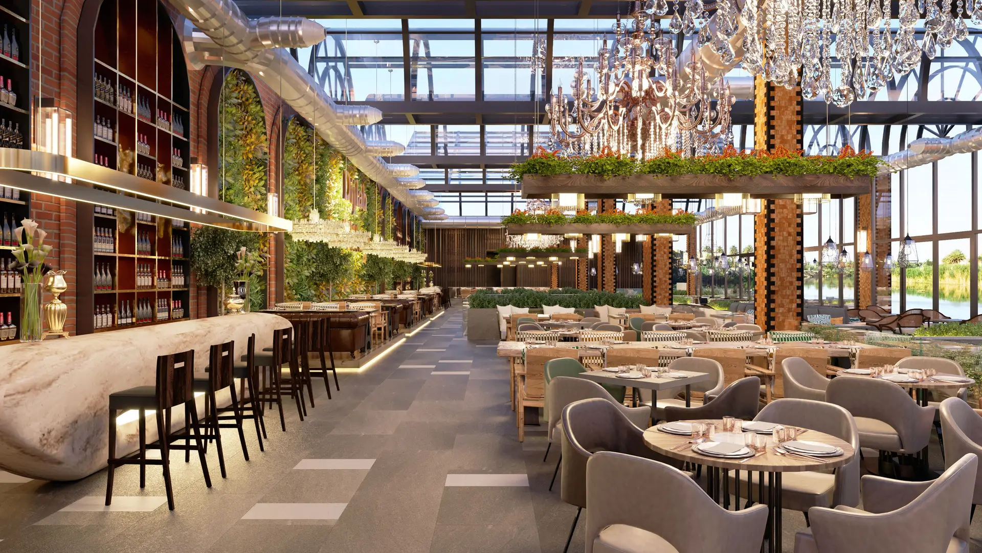 Interior luxuoso do restaurante Norquessa Grand Hall